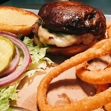 Portabella, Beef, and Swiss Burger